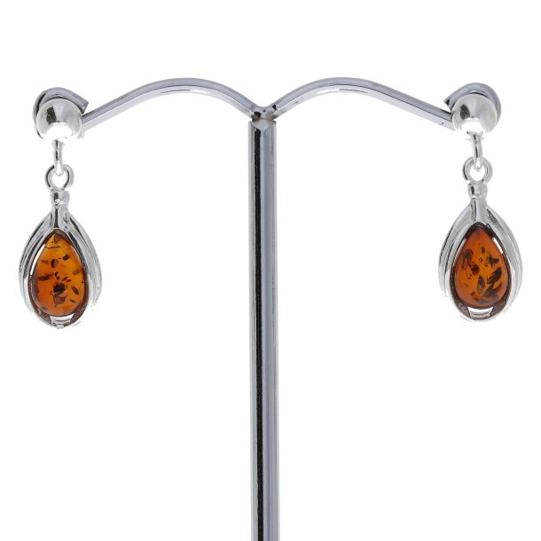  Rav Drbe reringe I Slv /  Bernsteintropfen Ohrringe in Silber