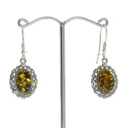 Blomster reringe I Slv Og Grnt Rav / Blumenohrringe aus Silber und grnem Bernstein