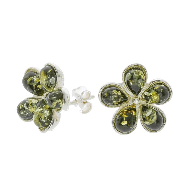 Blomster reringe I Grnt Rav Og Slv