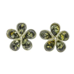 Blomster reringe I Grnt Rav Og Slv