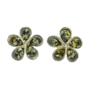 Blomster reringe I Grnt Rav Og Slv