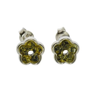 Blomster restikker I Sterling Slv Og Grnt Rav