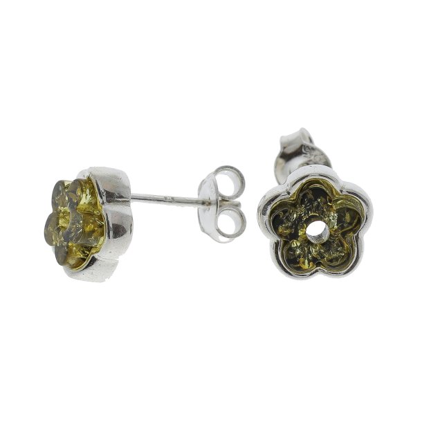 Blomster restikker I Sterling Slv Og Grnt Rav