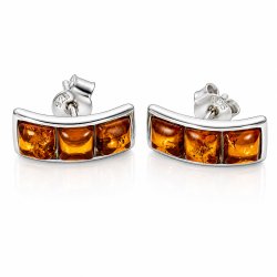 Gebogene Ohrstecker mit Echtem Cognacfarbenem Baltischem Bernstein in 925 Sterling Silber