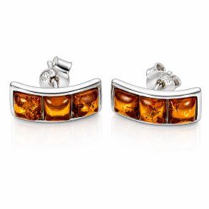Gebogene Ohrstecker mit Echtem Cognacfarbenem Baltischem Bernstein in 925 Sterling Silber