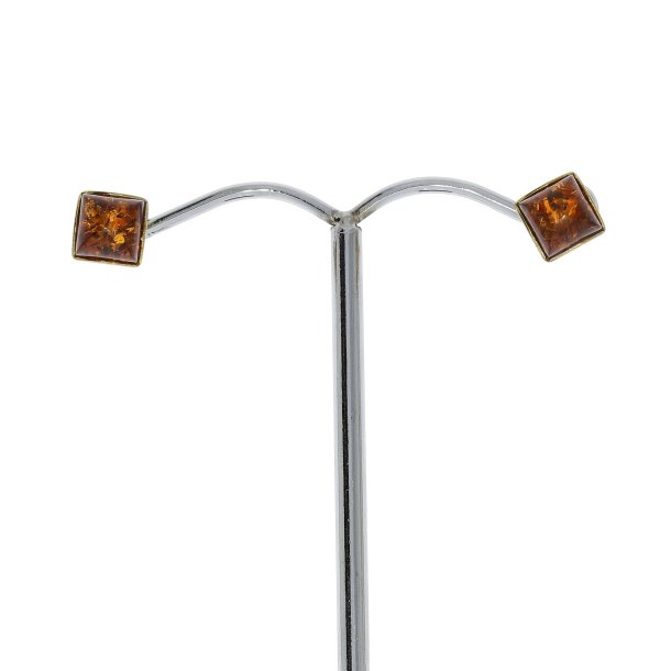 Firkantede Rav restikker I Forgyldt Slv