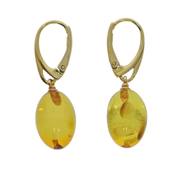 Aflange Elipseformet Rav reringe I Forgyldt Slv 