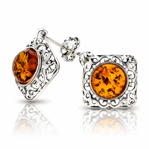 Exklusive Bernstein Ohrringe 925 Silber � Ornament Design mit Baltischem Bernstein