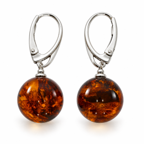 Eksklusive rav�reringe med store runde perler af �gte cognac rav og 925 sterling s�lv. Smukke naturlige strukturer g�r hvert par unikt.