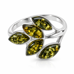 Blad Ring I Sterling S�lv Og Gr�nt Rav