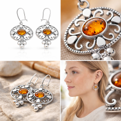 Elegante Bernstein Ohrringe aus Sterlingsilber � Nordisches Filigran Design