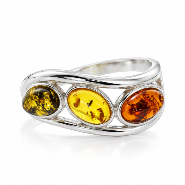 Ring I Sterling S�lv Og Rav