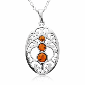 Vintage Sterlingsilber Cognac Bernstein Filigran Anh�nger - ovales offenes Design 