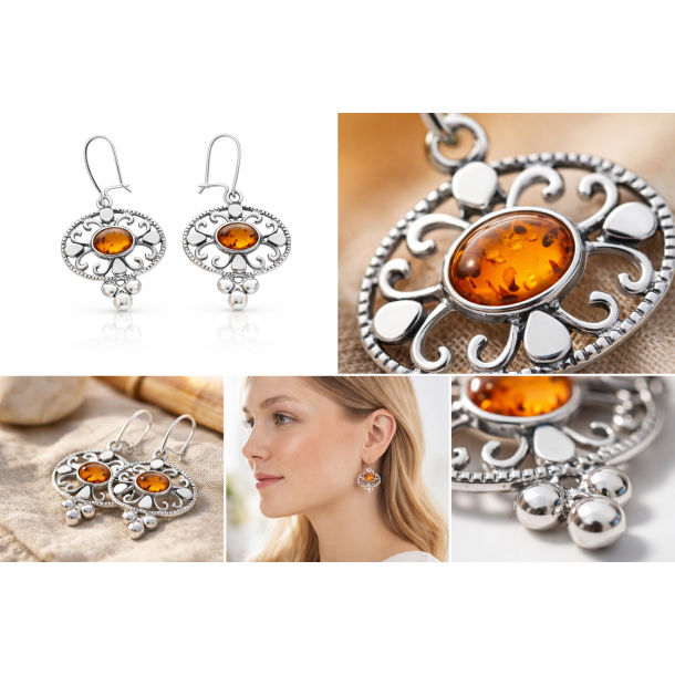 Elegante Bernstein Ohrringe aus Sterlingsilber � Nordisches Filigran Design