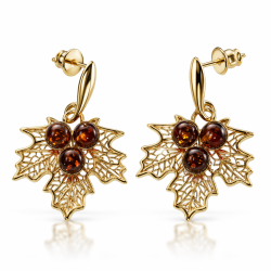 Goldene Trauben - Sch�ne und moderne Bernstein Ohrringe, vergoldet