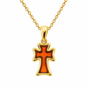 Elegante vergoldete Kreuzkette mit feinstem baltischen Bernstein in Cognac. Ein zeitloses, spirituelles Schmuckst�ck f�r Damen & Herren. Jetzt online bestellen!