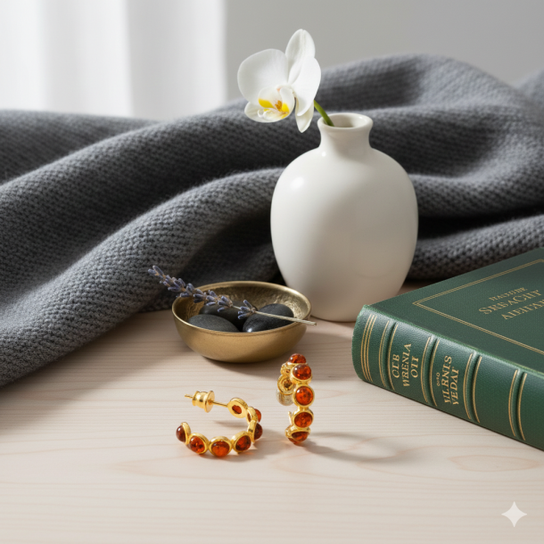 Vergoldete Creolen  mit echtem Bernstein in brauner Farbe