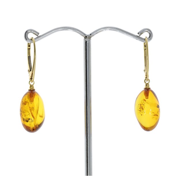 Der Leuchtende Tropfen - Bernstein Ohrringe vergoldet