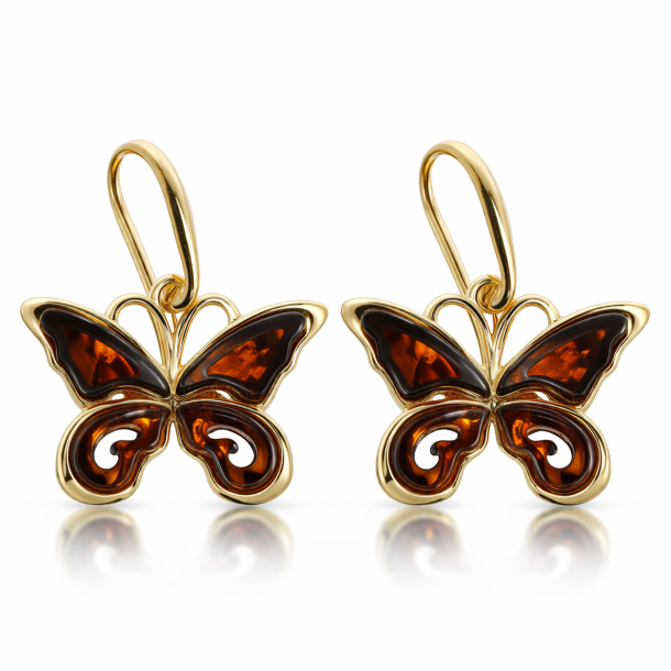 Der goldene Schmetterling der Hoffnung  - Sch�ne und moderne Bernstein Ohrringe, vergoldet