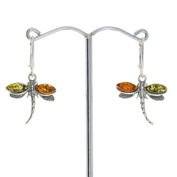 Guldsmed - Dragonfly - �gte rav og s�lv �reringe 