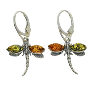 Libelle � echte Bernstein und Silberohrringe 