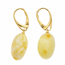 Einzigartige Olive geformt Milky Bernstein Ohrringe in Gold plattiert Silber