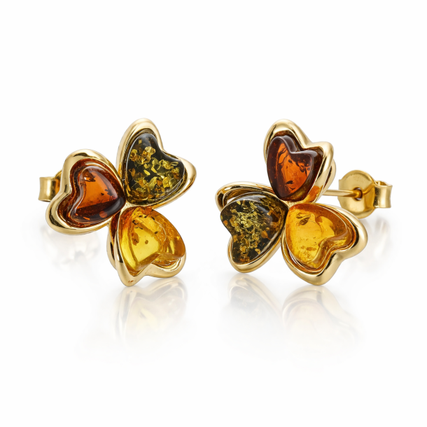 Dreifach � sch�ne und moderne Bernsteinohrringe, vergoldet