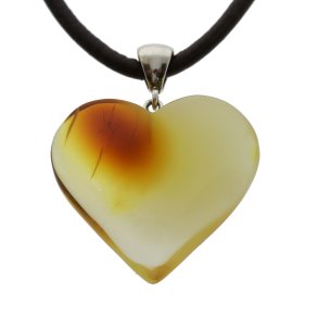 Echtes und einzigartiges Milch-Bernstein-Herz mit vergoldetem Verschluss