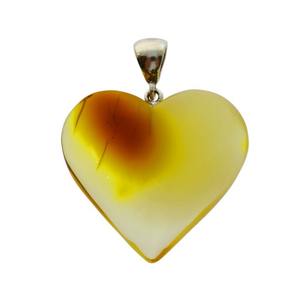 Echtes und einzigartiges Milch-Bernstein-Herz mit vergoldetem Verschluss