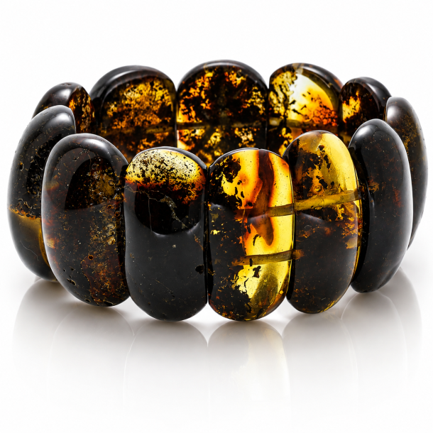 Exklusives Dunkles Bernstein Armband � Gro�e Echte Bernsteine mit Goldenem Farbspiel