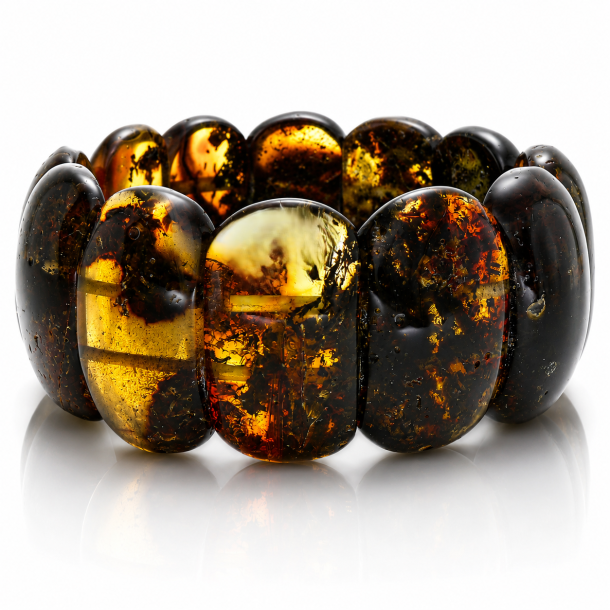 Exklusives Dunkles Bernstein Armband � Gro�e Echte Bernsteine mit Goldenem Farbspiel