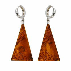 Handgefertigte &amp; Handgeschnitzte Dreieckige Bernstein Ohrringe mit 925 Sterling Silber