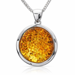 Handgefertigter runder Bernstein- und Sterlingsilber-Anh�nger