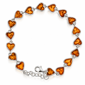 Hjerte Ravarmb�nd i Sterling S�lv � �gte Cognac Rav med Smukke Naturlige Strukturer