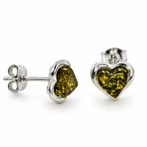 Hjerte �restikker med �gte Gr�nt Rav og 925 Sterling S�lv