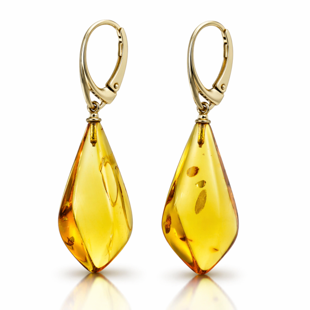 Eckige und einzigartige Bernstein-Ohrringe aus vergoldetem Silber