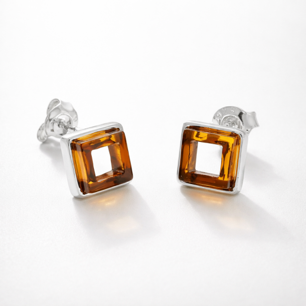 Kleine quadratische Bernstein- und Silberohrringe 