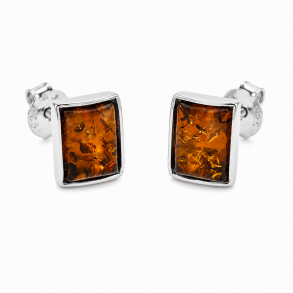 Klassische quadratische Ohrstecker aus Bernstein in Silber � Elegante Bernsteinohrringe - Verleihen Sie Ihrem Look einen Hauch von klassischer Eleganz mit diesen wundersch�nen, rechteckigen Bernstein-Ohrsteckern. Die Ohrringe kombinieren das warme, goldene Leuchten von echtem, poliertem Bernstein mit einem modernen, klaren Design aus gl�nzendem Sterlingsilber.