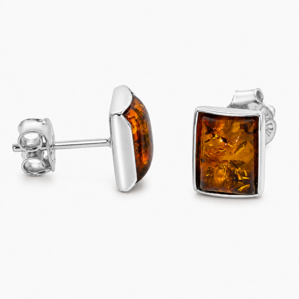 Klassiske Firkantede Rav �restikker i S�lv � Elegante Rav�reringe