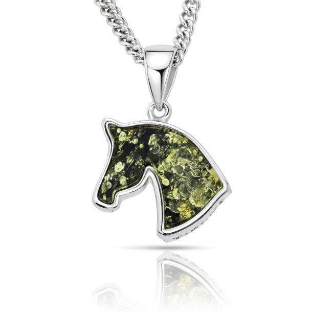 Kleiner Pferdeanh�nger aus 925er Sterlingsilber und Bernstein