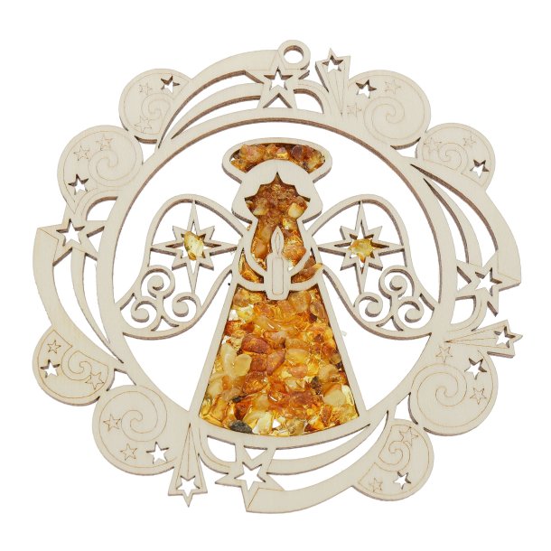 Weihnachtsengel Mandala aus Bernstein und Holz