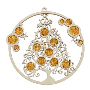 Weihnachtsbaum Mandala aus Bernstein und Holz