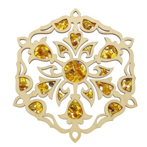 Schneeflocken-Mandala aus Bernstein und Holz