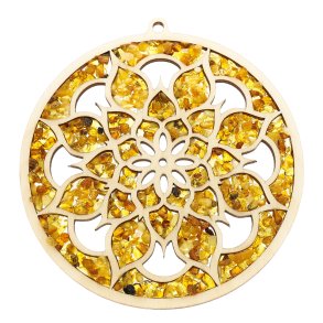 Blume des Lebens Mandala aus Bernstein und Holz