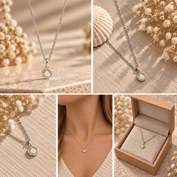 Muschel Anh�nger mit echtem Strandsand � 925 Sterling Silber