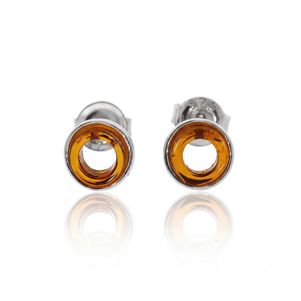 Donutf�rmige Ohrstecker aus echtem Bernstein und Silber 