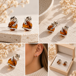 Moderne Rav �restikker i �gte Cognac Rav og S�lv