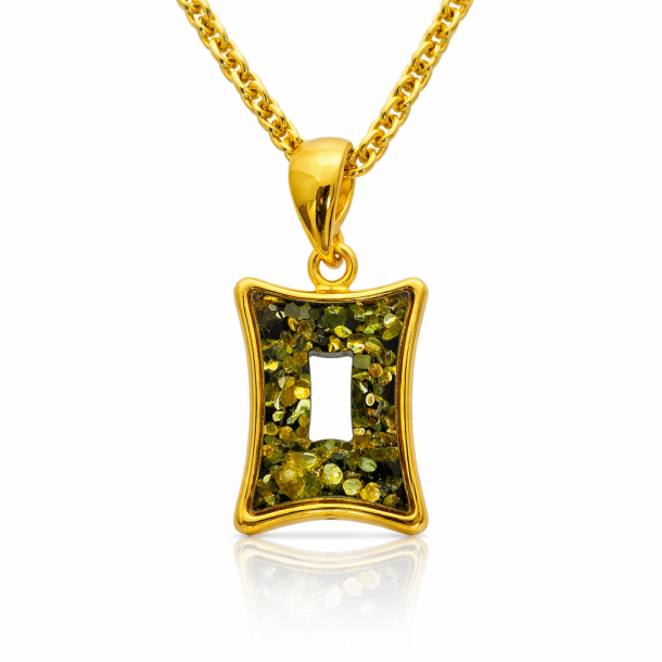 Moderner quadratischer Bernstein Anh�nger aus vergoldetem Silber