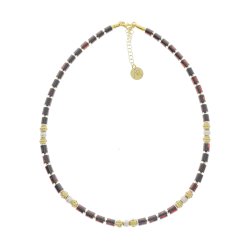 Hj kvalitets ravcylindre halskde med forgyldte slvelementer og gte perler