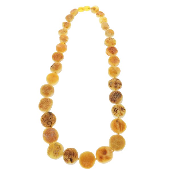 Nat�rliche und elegante Halskette aus flachen Bernsteinperlen